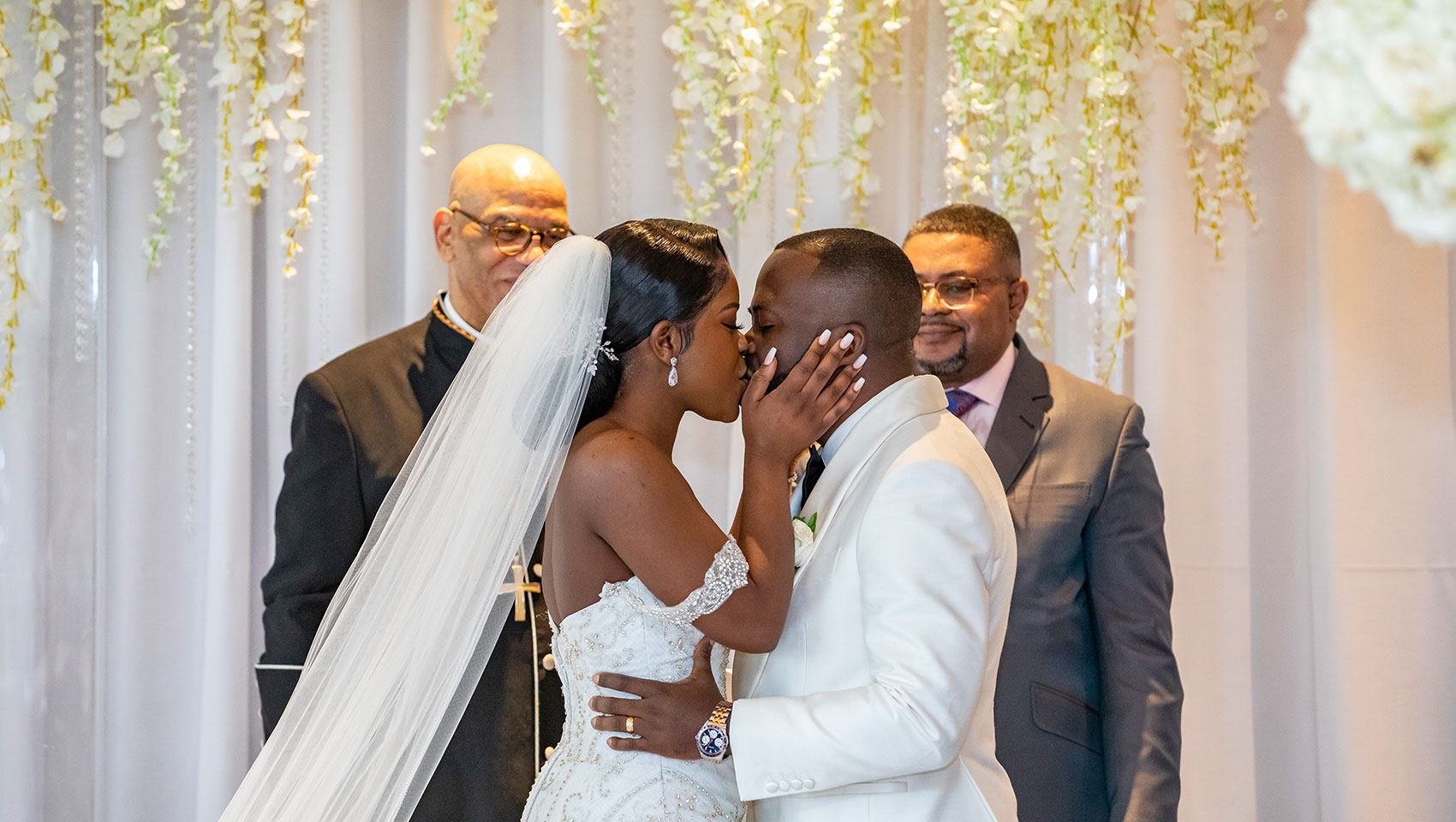 Newlyweds kiss at ceremony