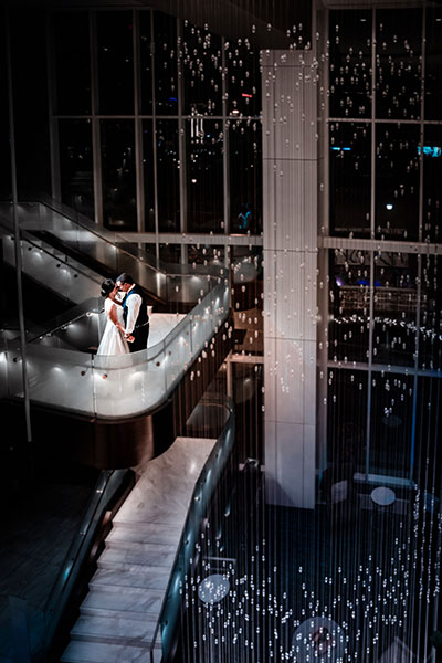 Couples photo on Tryon Park stairs