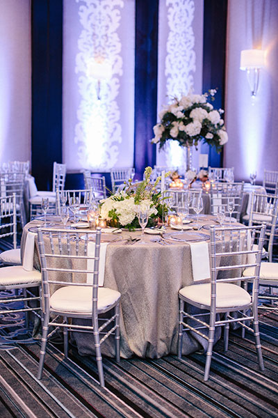 wedding reception tables with flowers